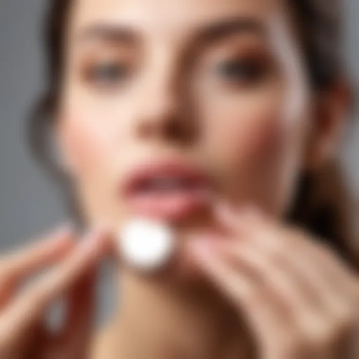 Close-up of a woman applying lip balm with attention to detail.