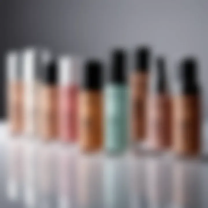 A variety of makeup primers displayed on a vanity