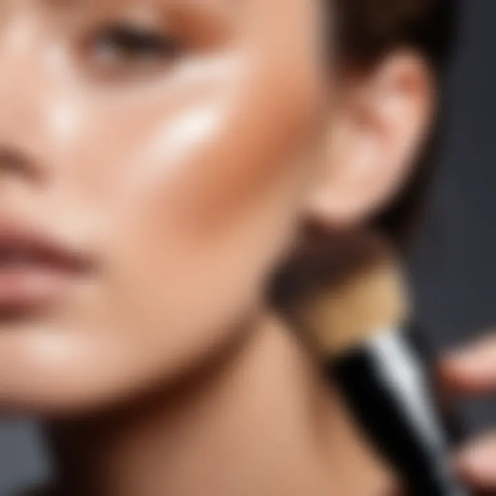 Close-up of a brush applying foundation on a flawless complexion