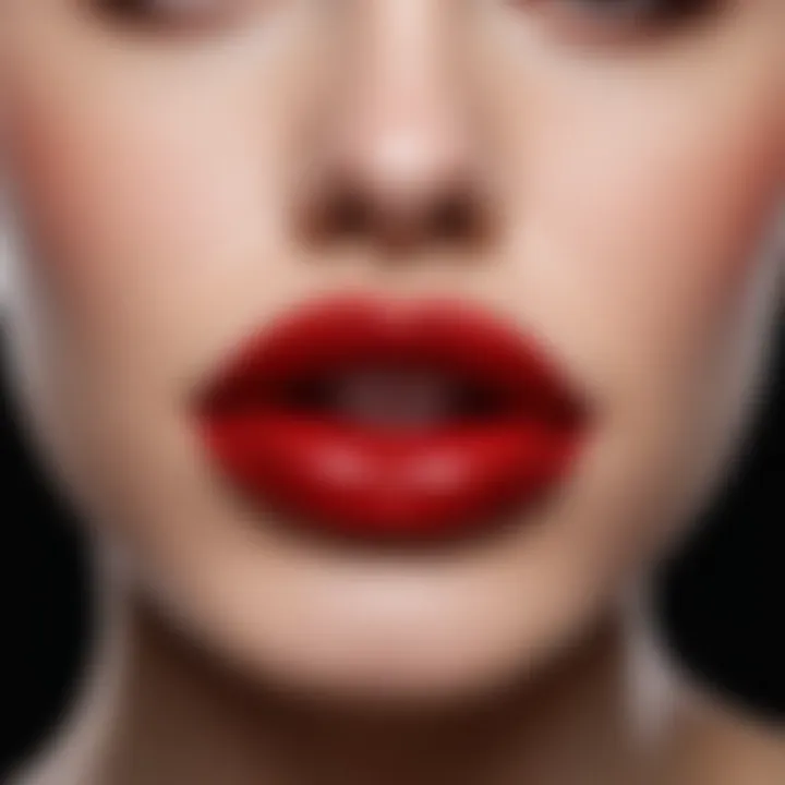 Close-up of lips with blood-red lipstick, perfect for a vampire-themed makeup