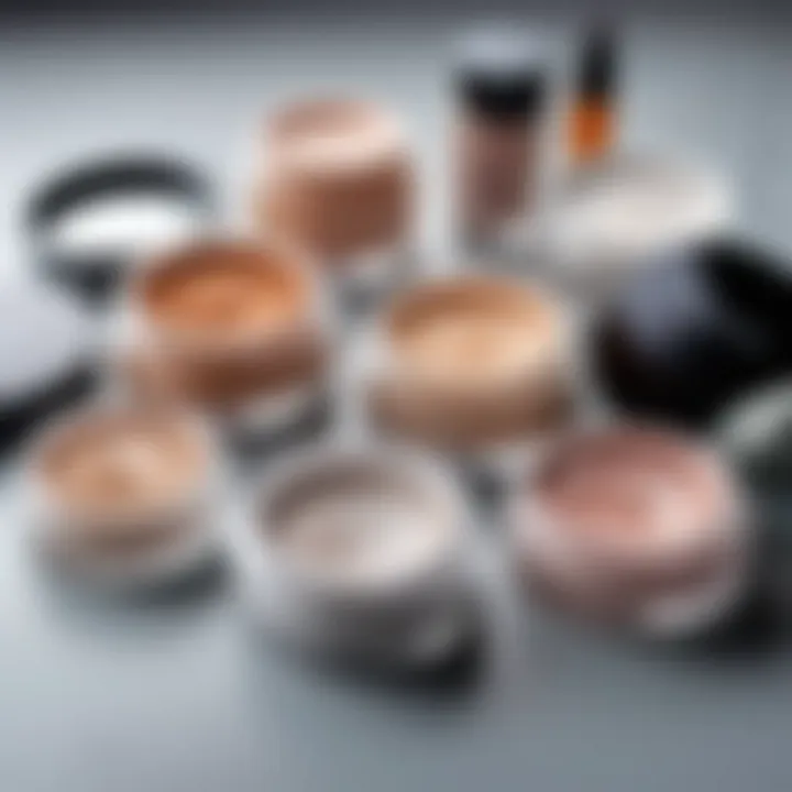 Different brands of translucent powder displayed on a vanity