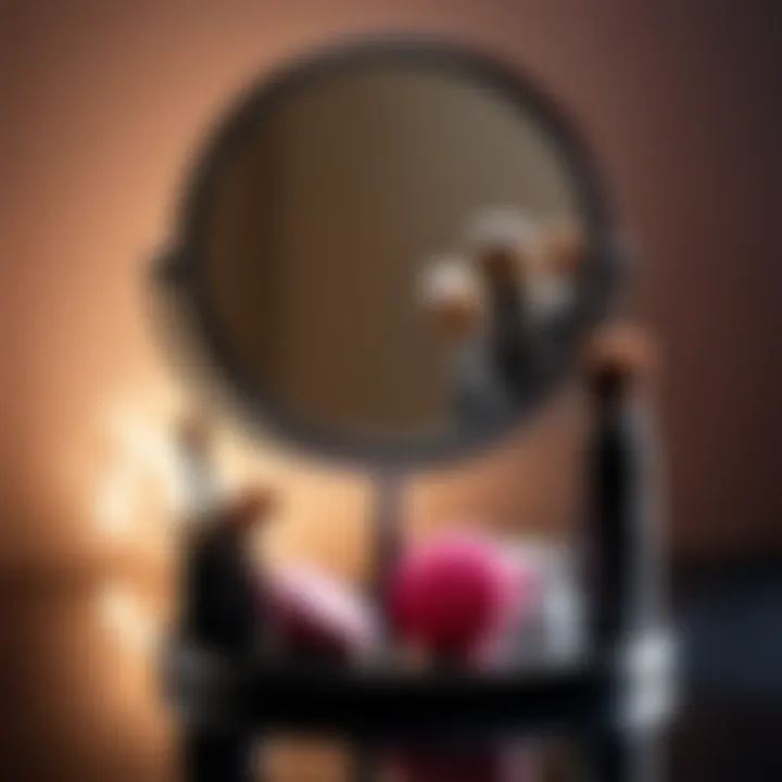 A well-lit mirror setup showcasing makeup tools and brushes