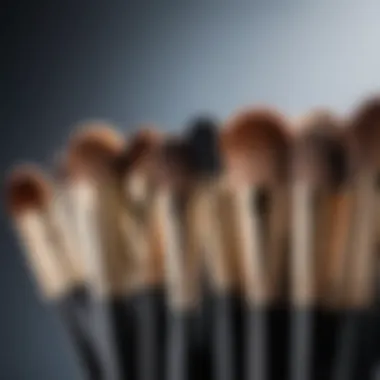 Detailed view of makeup brushes arranged for application techniques