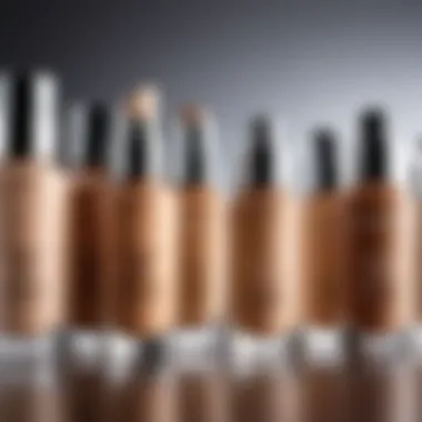 Display of various foundation products suitable for glowing skin